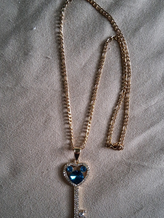 Jewelry - Heart Key Pendant Necklace with Blue Crystal Accent - Women Jewelry